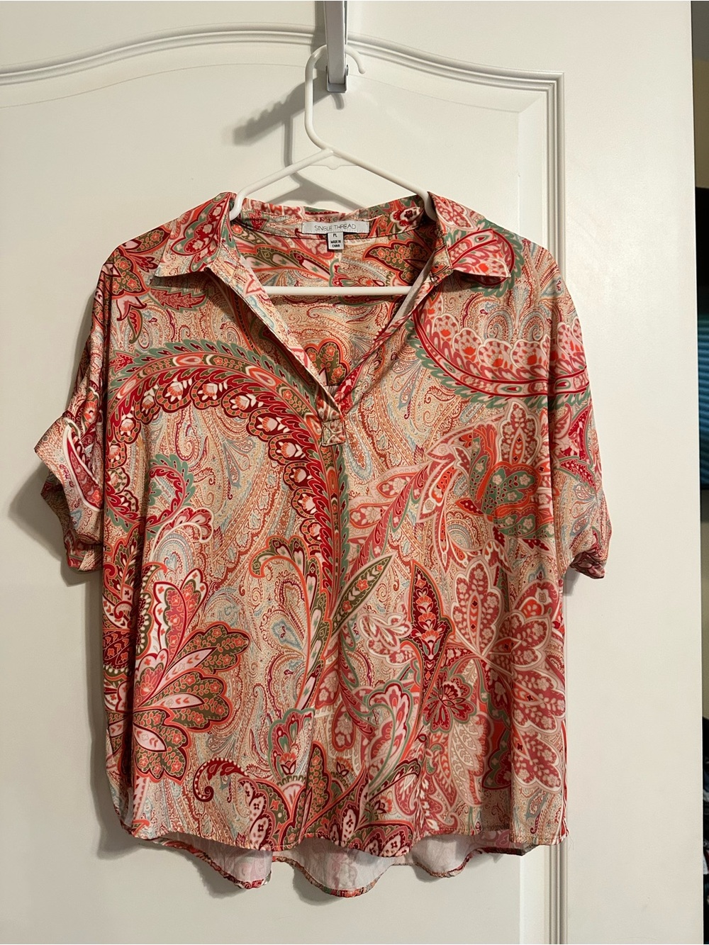Women's Paisley Short-Sleeve Shirt - Coral Multi